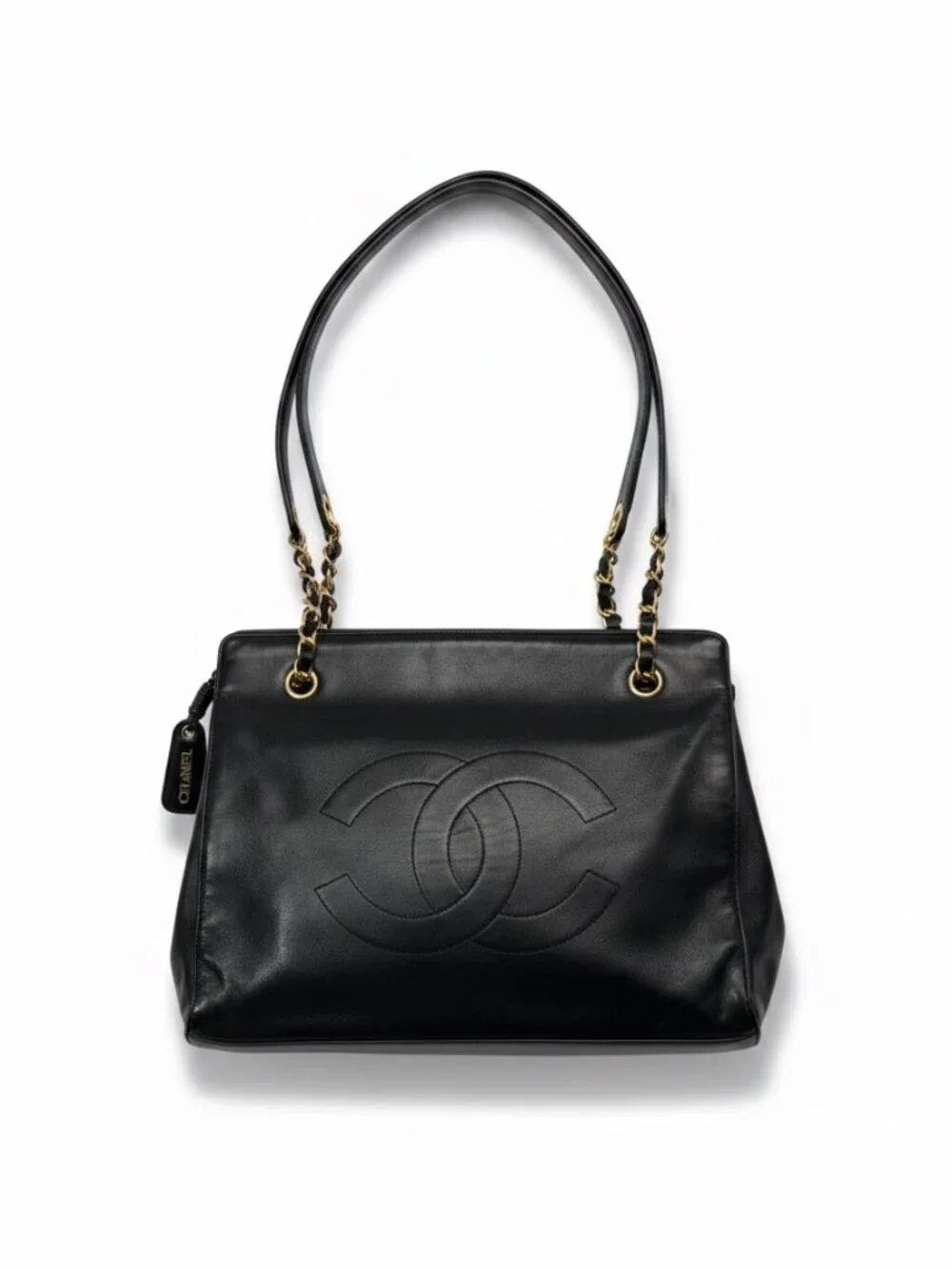 CHANEL Vintage Timeless CC Tote Black Lambskin Gold Hardware 90s Shoulder Bag